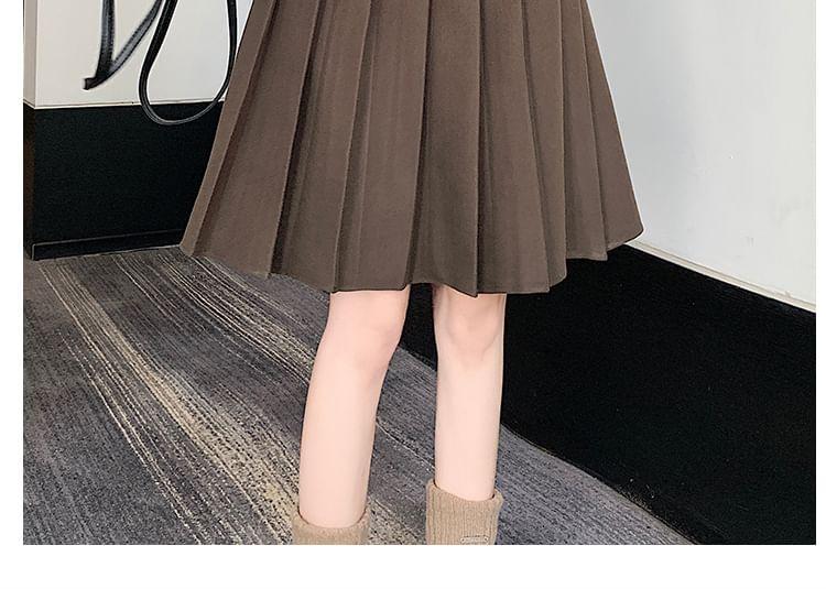 High Waist Plain Mini A-Line Pleated Skirt Product Image