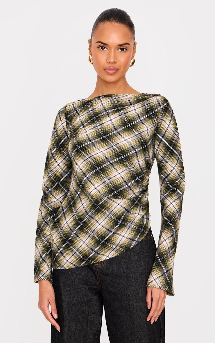 Green Check Asymmetric Long Top Product Image