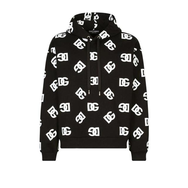 All-over Logo-print Cotton Hoodie In Bianco Nero Product Image