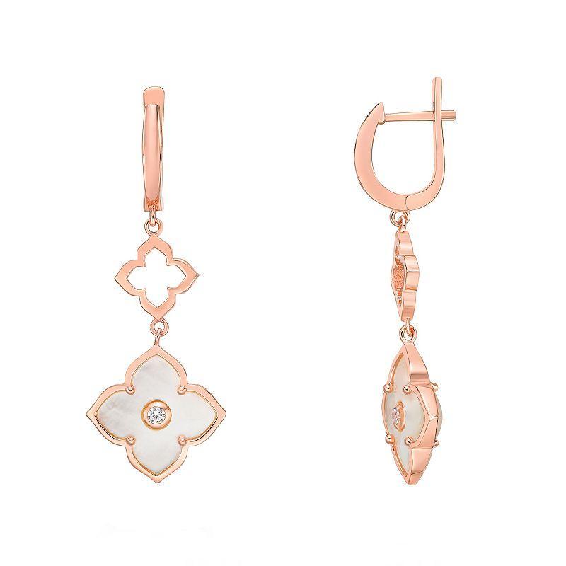 Gemminded Rose Gold Over Sterling Silver Mother-Of-Pearl & Cubic Zirconia Flower Double-Drop Earrings, Womens, Rose Gold Tone Product Image