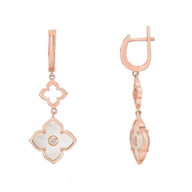 Gemminded Rose Gold Over Sterling Silver Mother-Of-Pearl & Cubic Zirconia Flower Double-Drop Earrings, Womens, Pink Product Image