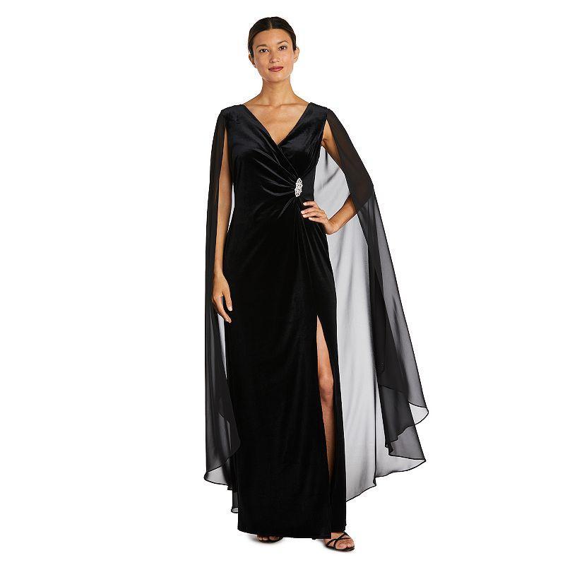 Womens R&M Richards Chiffon Duster Cape Evening Gown Blue Product Image