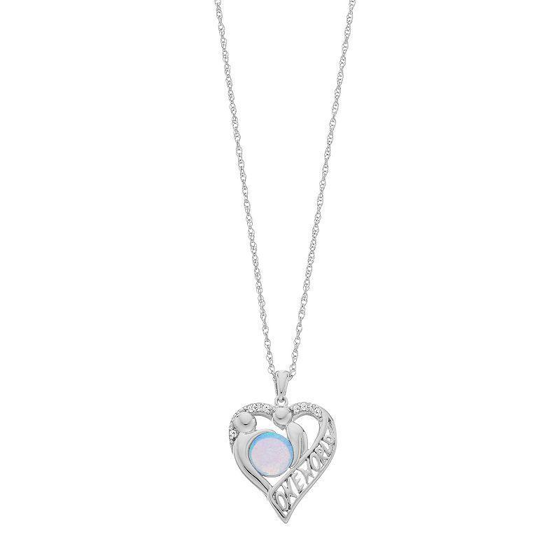 Sterling Silver Lab-Created Blue Opal & Lab-Created White Sapphire Heart Pendant Necklace, Womens Product Image