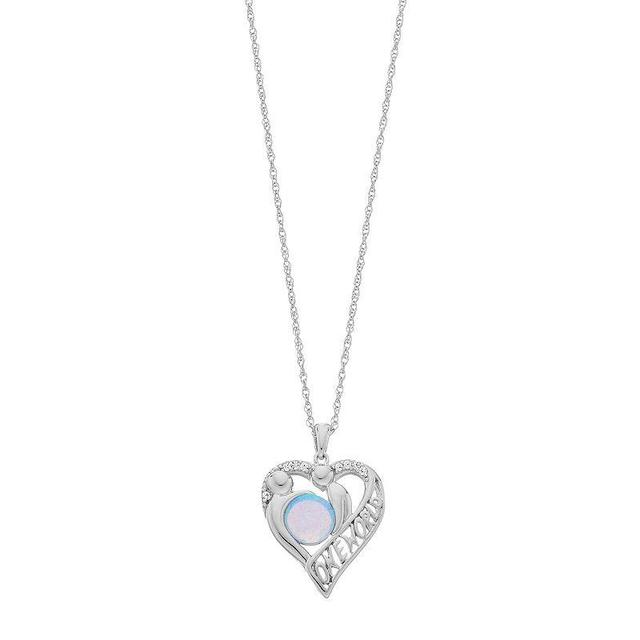 Sterling Silver Lab-Created Blue Opal & Lab-Created White Sapphire Heart Pendant Necklace, Womens Product Image