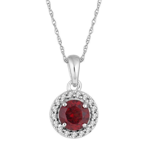 10k White Gold Garnet & 1/10 Carat T.W. Diamond Halo Pendant Necklace, Womens 10k Whgold Product Image