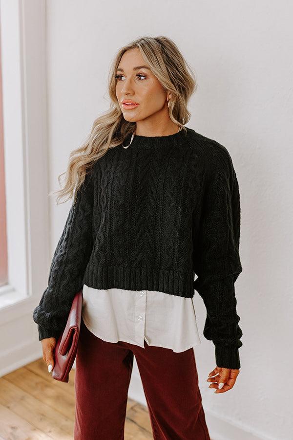 Thriving Weekend Cable Knit Sweater Top In Black Product Image