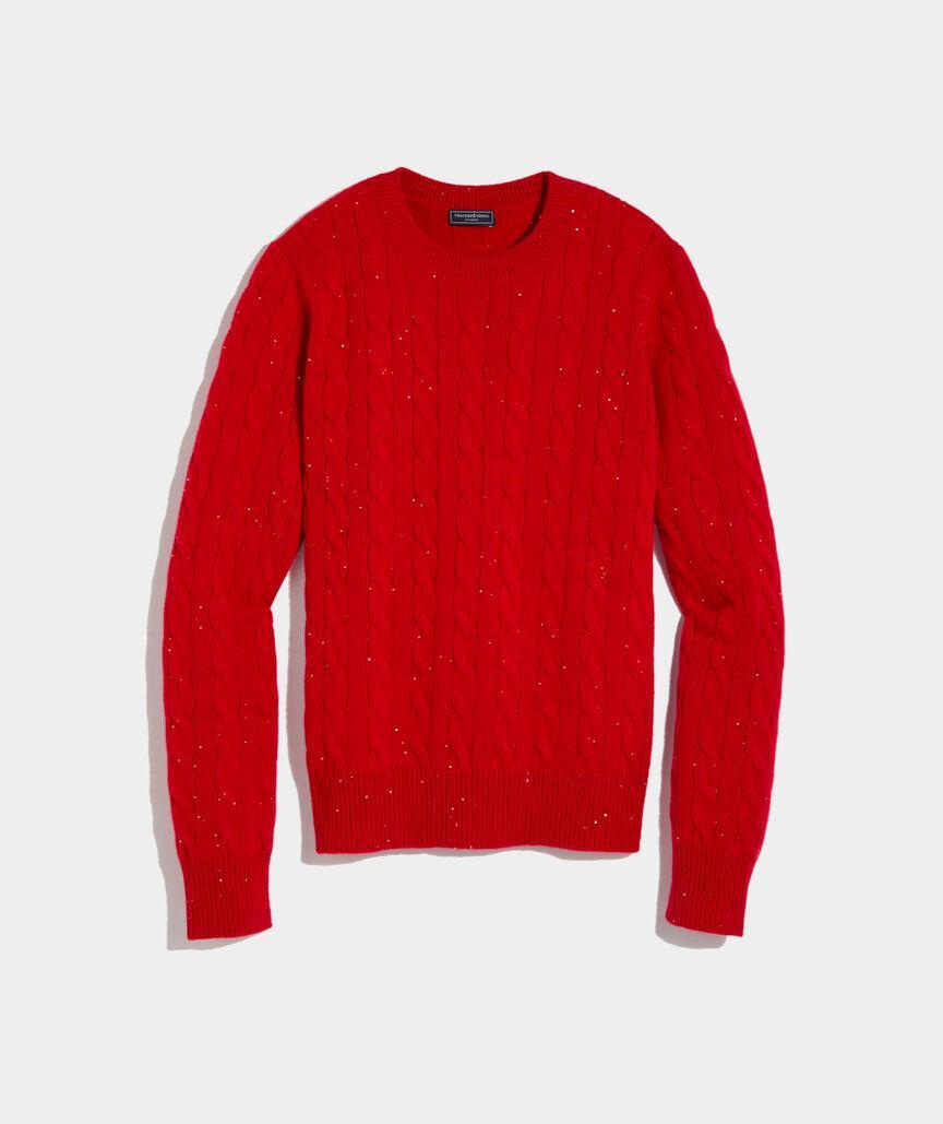 Sequin Cashmere Cable Crewneck Sweater Product Image