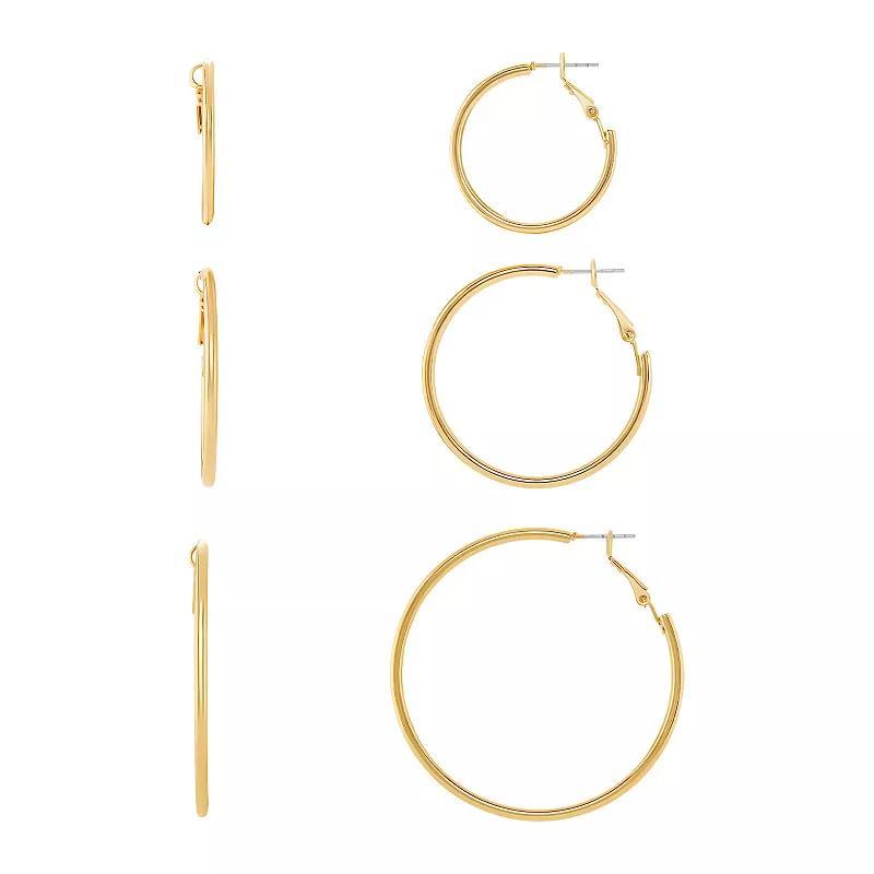 Emberly Polished Skinny Hoop Earrings Trio Set, Womens, Yellow Product Image