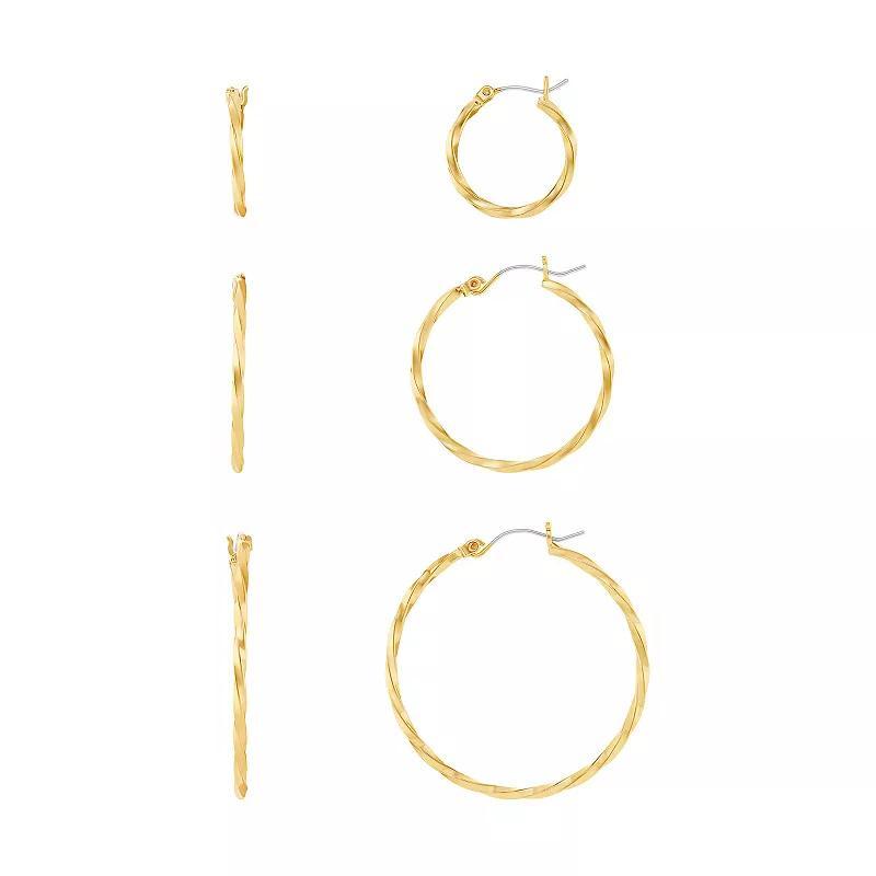 Emberly Polished Twisted Hoop Earrings Graduated Trio Set, Womens, Yellow Product Image