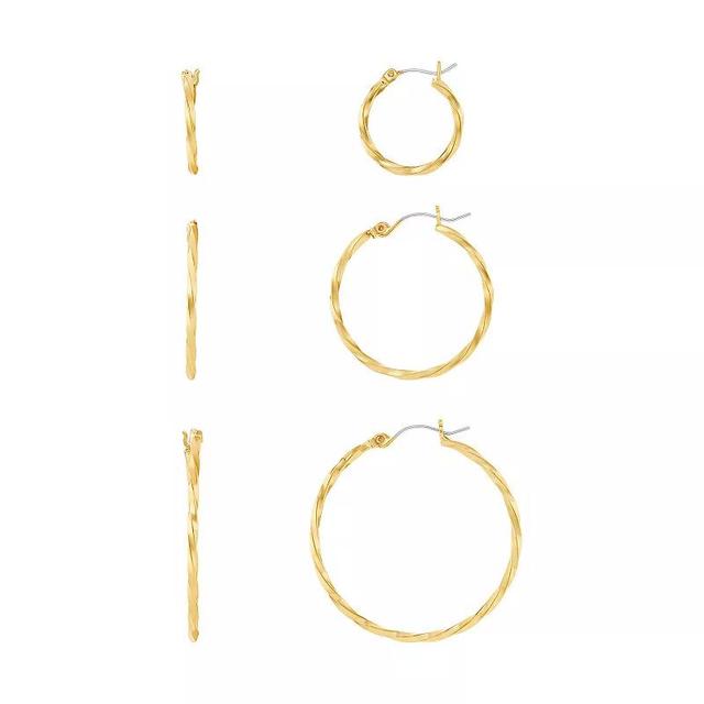 Emberly Polished Twisted Hoop Earrings Graduated Trio Set, Womens, Yellow Product Image