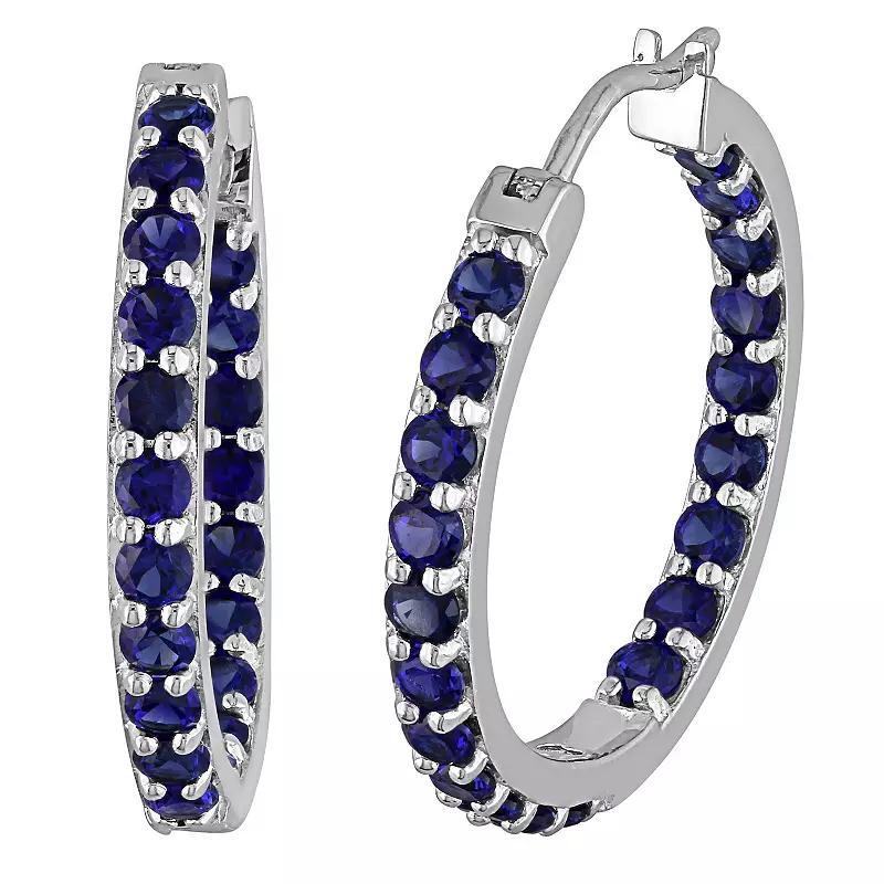 Stella Grace Sterling Silver Lab Created Blue Sapphire Inside Outside Hoop Earrings, Womens Product Image