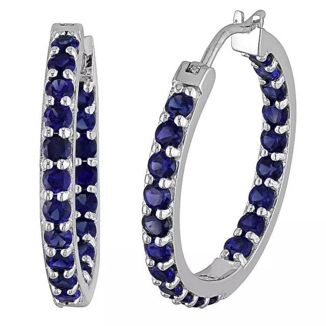 Stella Grace Sterling Silver Lab Created Blue Sapphire Inside Outside Hoop Earrings, Womens Product Image