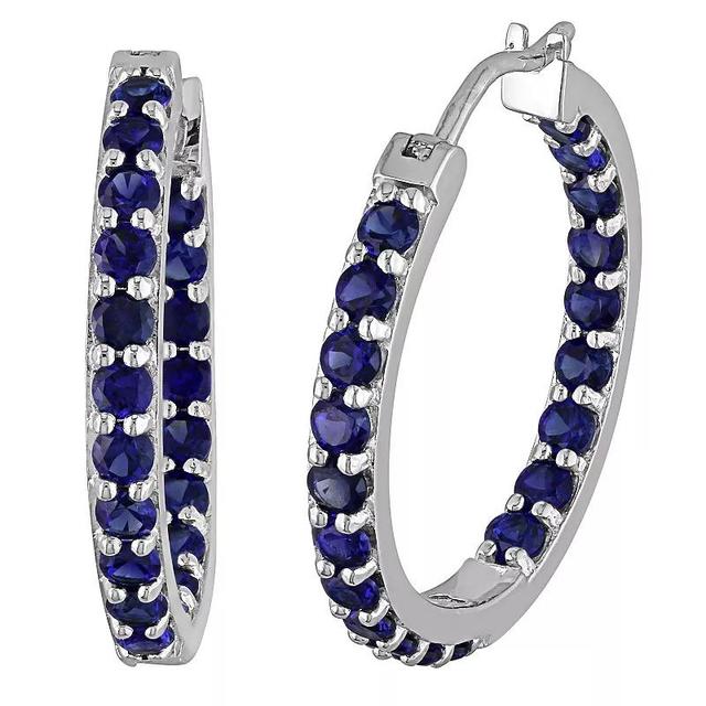 Lab-Created Blue Sapphire Hoop Earrings Product Image