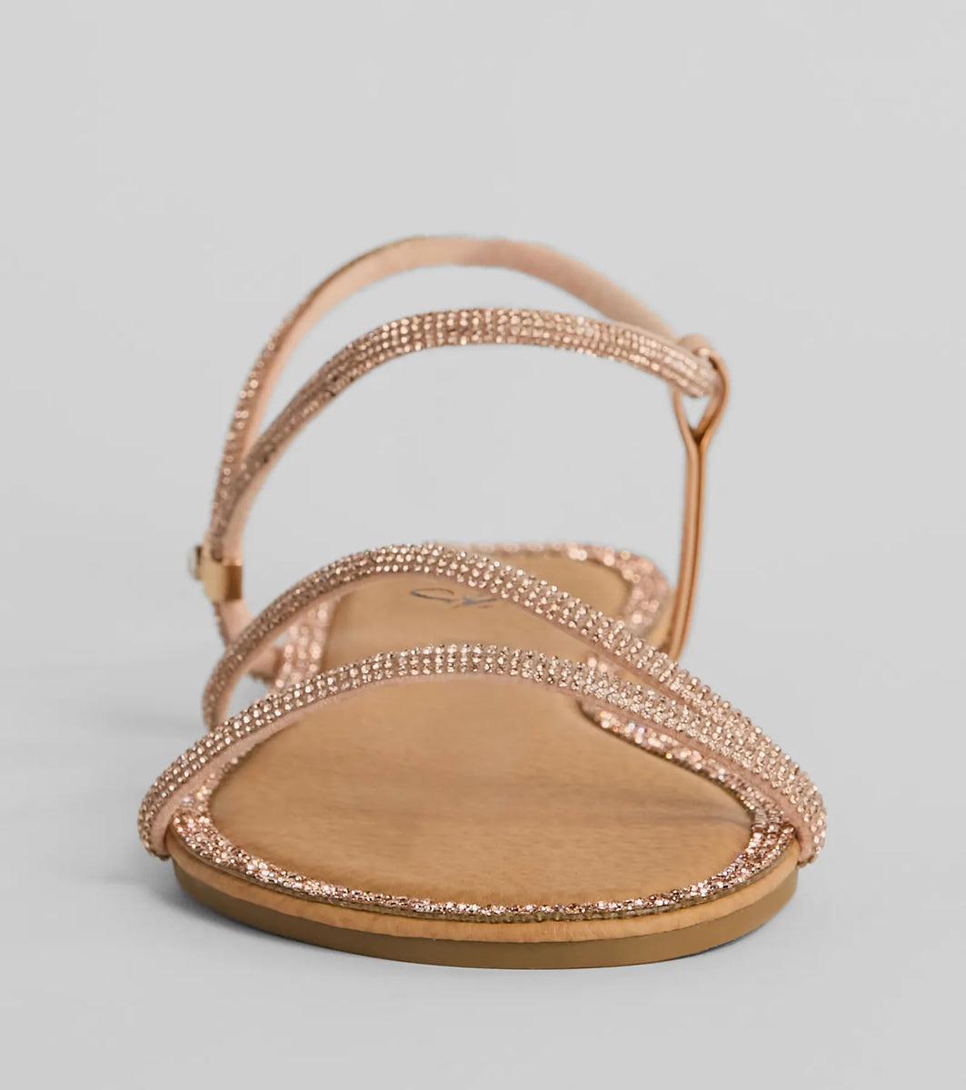 Glamour Steps Rhinestone Strappy Flat Sandals Product Image