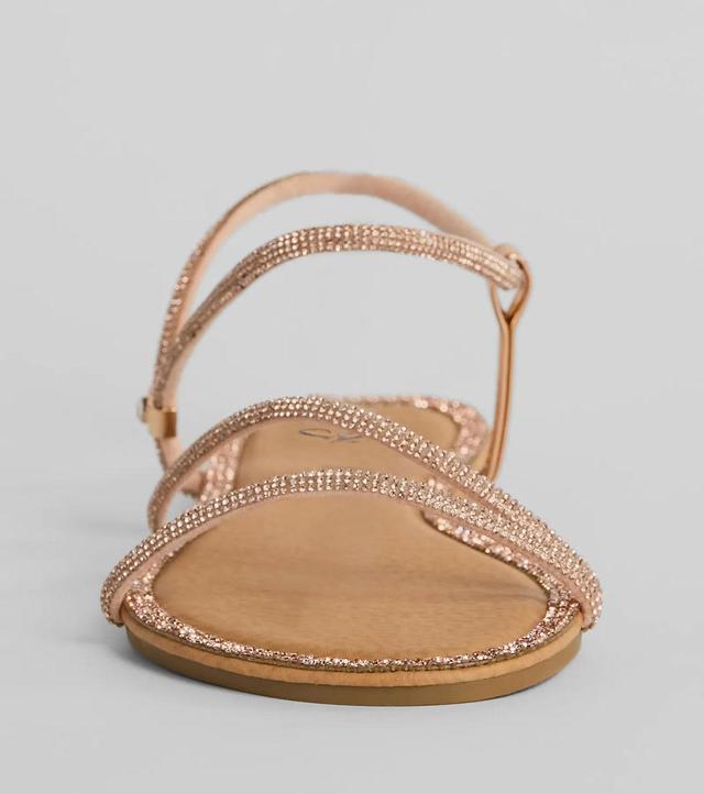 Glamour Steps Rhinestone Strappy Flat Sandals Product Image