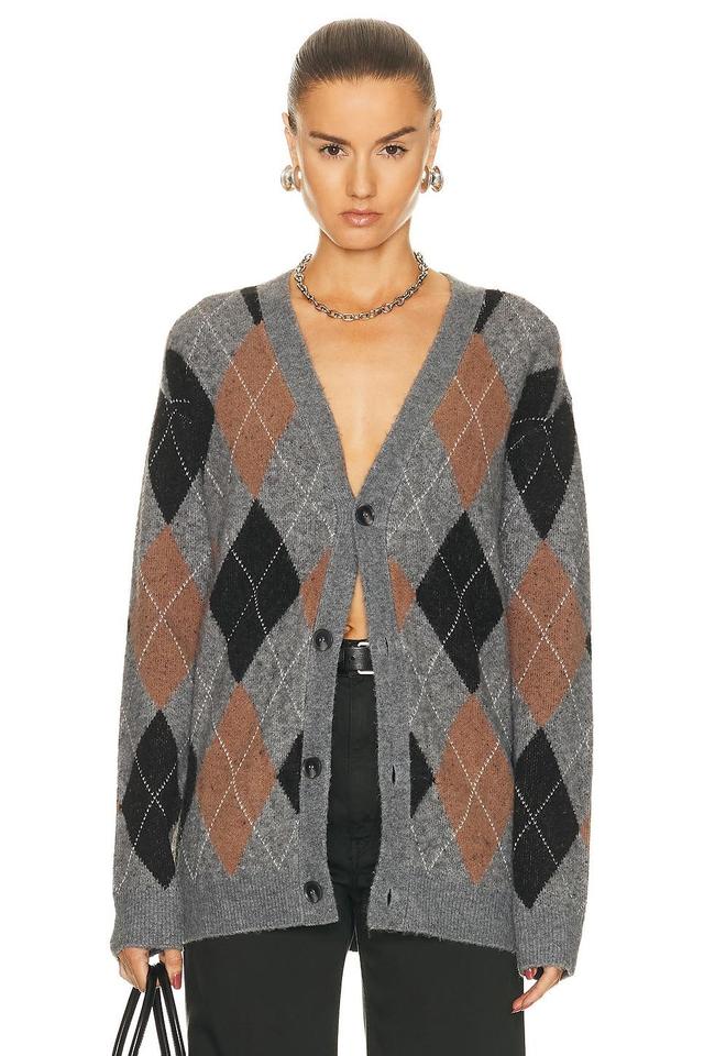 WAO Argyle Sweater Cardigan in grey & black - Grey. Size L (also in M, S, XL/1X). Product Image