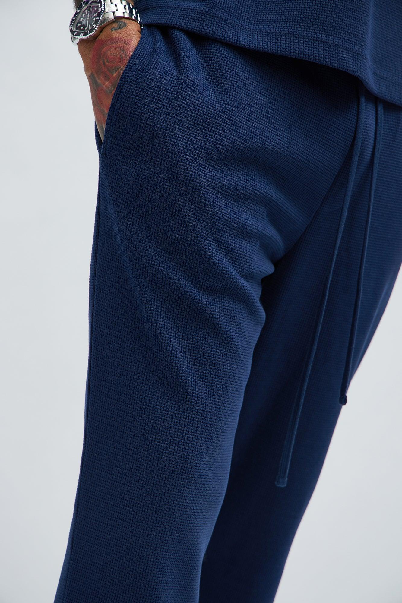 Cairo Textured Straight Pants - Navy Product Image