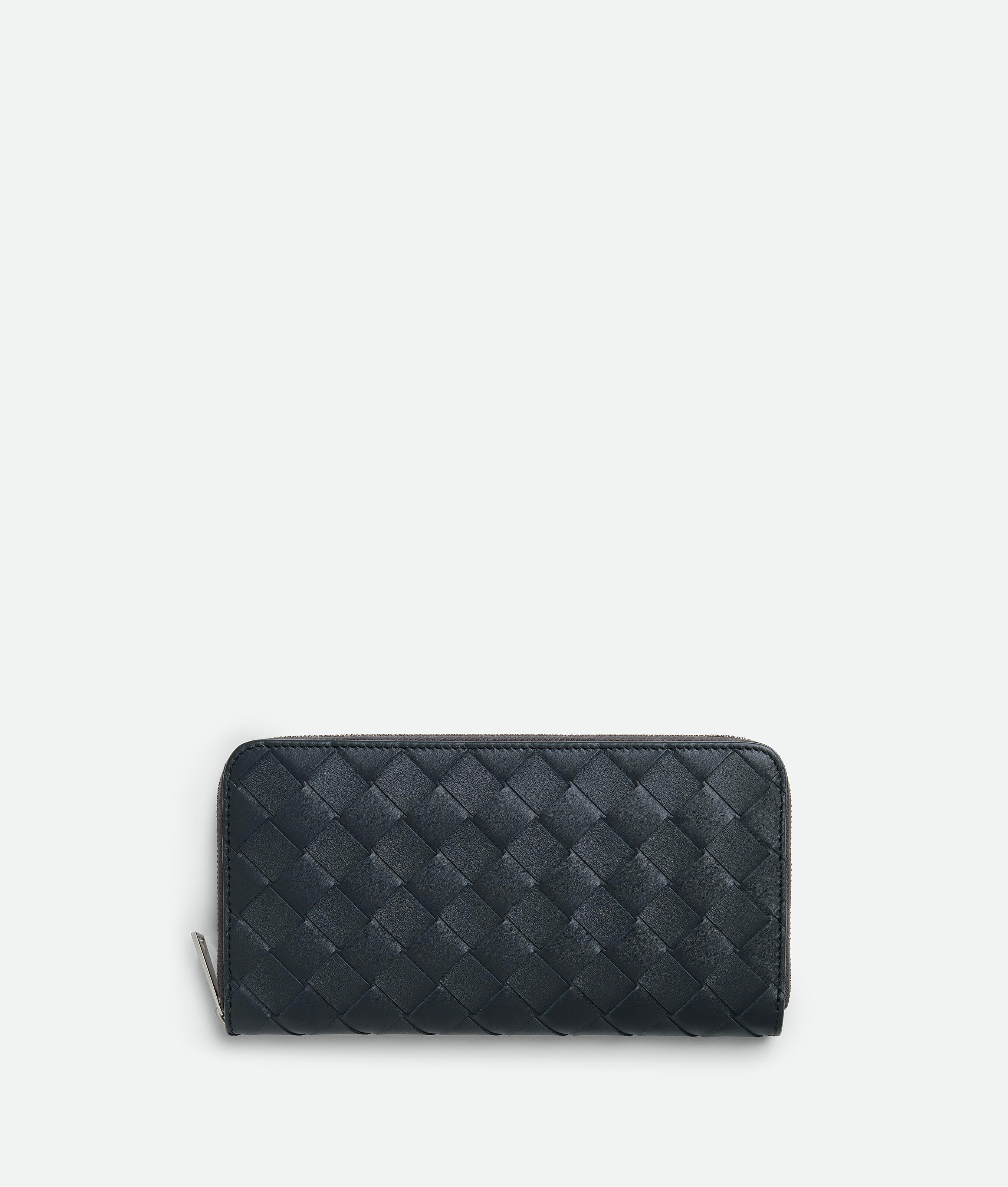 Men's Intrecciato Zip Around Wallet in Shadow/olive oil Product Image