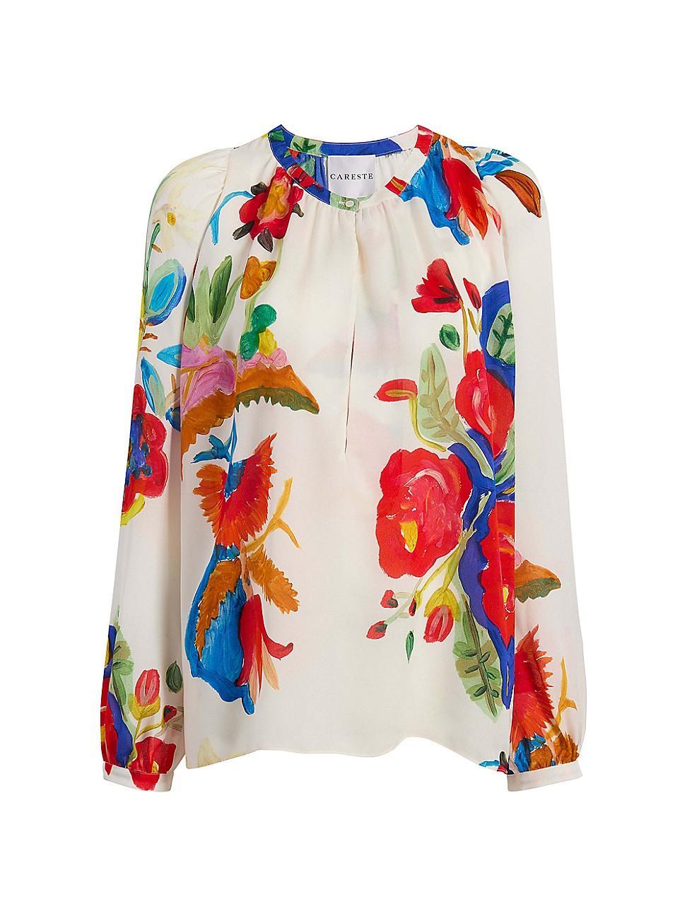 Womens Catherine Silk Peasant Inspired Top Product Image