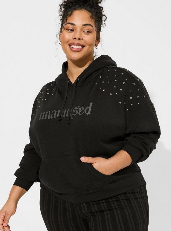 Unamused Relaxed Fit Cozy Fleece Studded Hoodie Product Image