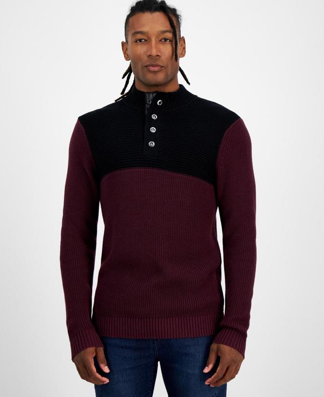 I.n.c. International Concepts Mens Regular-Fit Colorblocked Textured 1/4-Snap Mock-Neck Sweater, Created for Macys Product Image