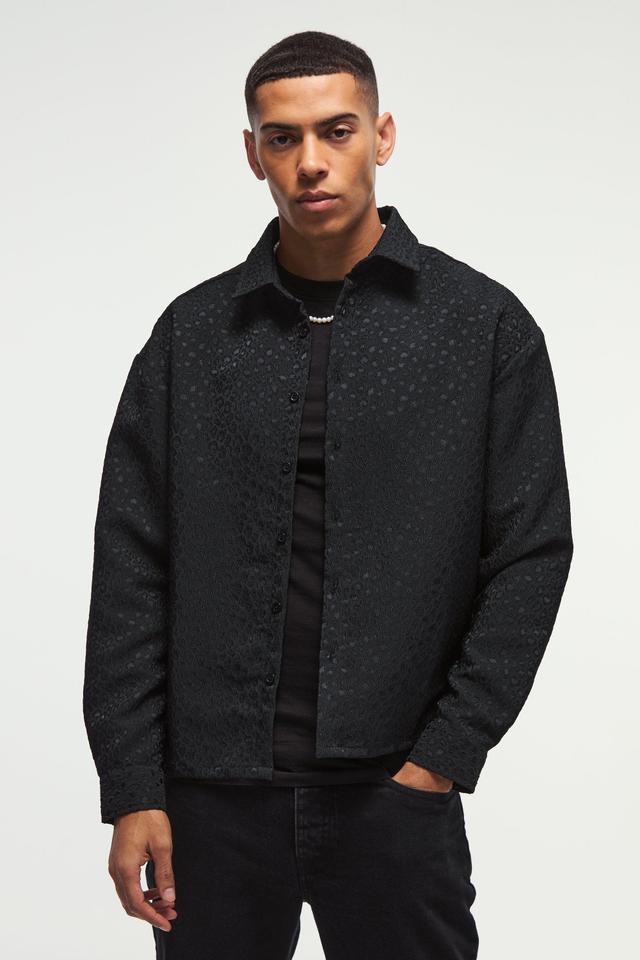 Oversized Leopard Jacquard Overshirt | boohooMAN USA Product Image