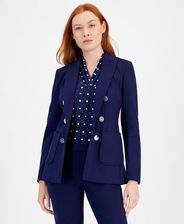 Anne Klein Faux Open Front Double Breasted Peak Lapel Collection Coordinating Compression Blazer Product Image