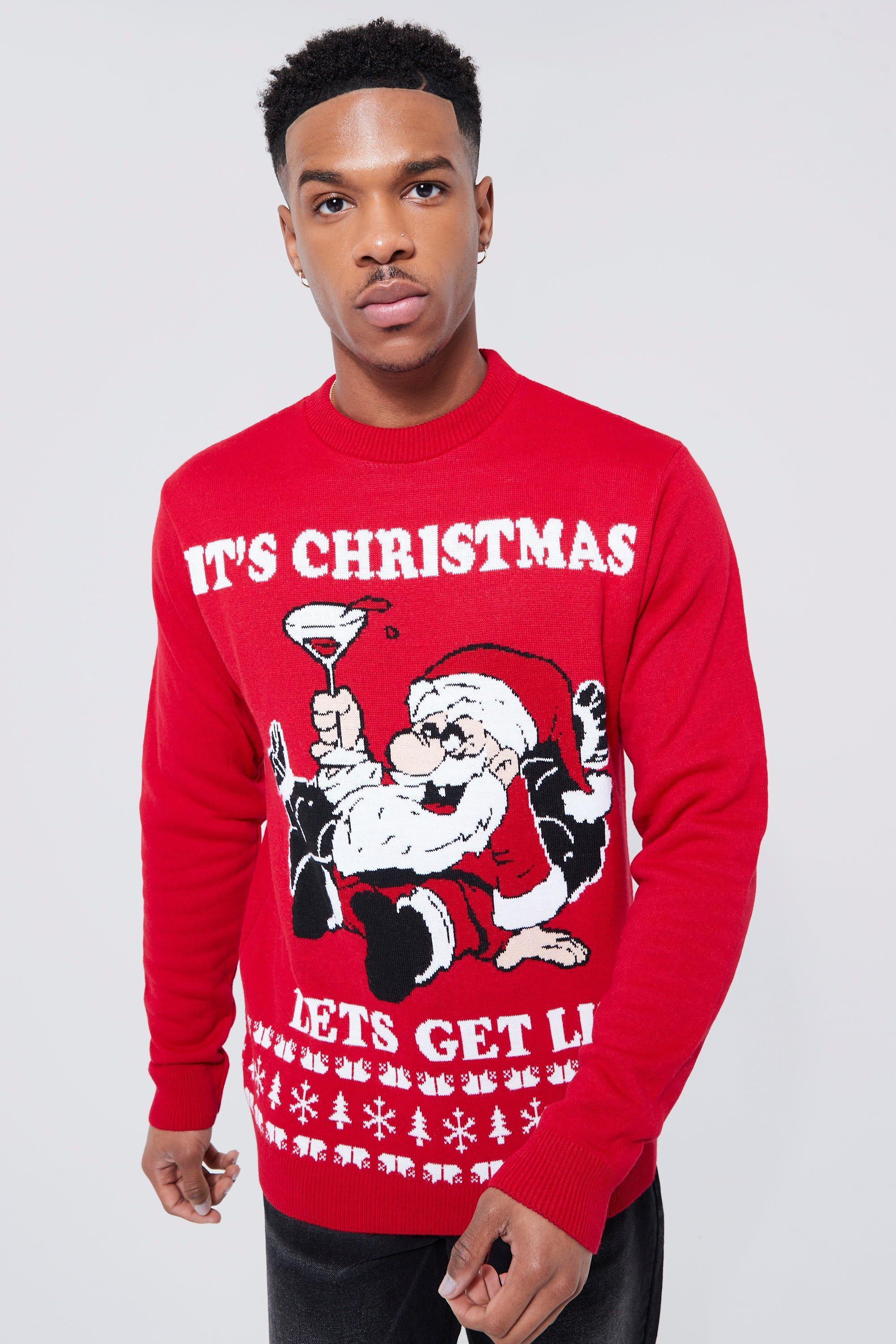 Lets Get Lit Christmas Sweater | boohooMAN USA Product Image