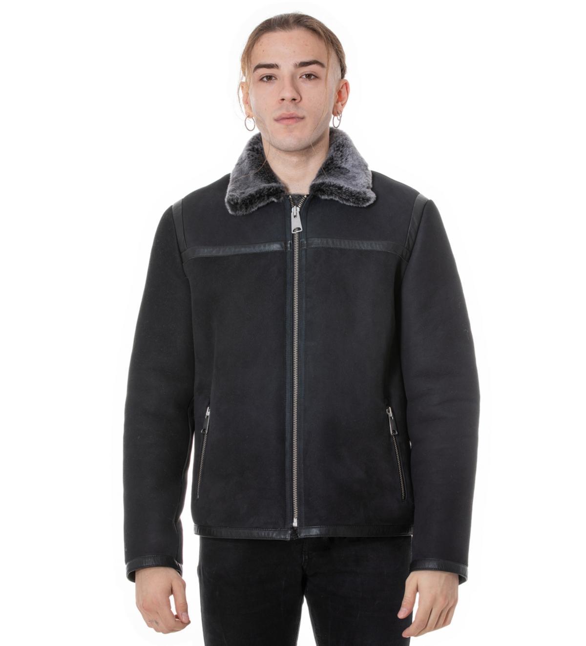 Mens Leather Banded Sheepskin Casual Jacket Suede with Brissa Wool - Black Product Image