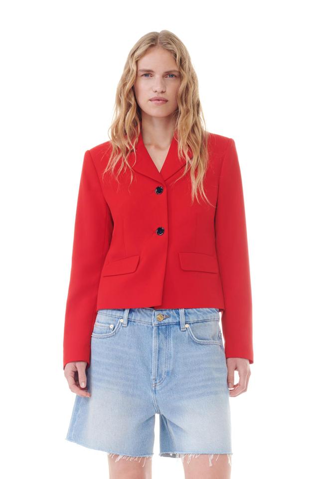 Red Twill Suiting Fitted Blazer Product Image