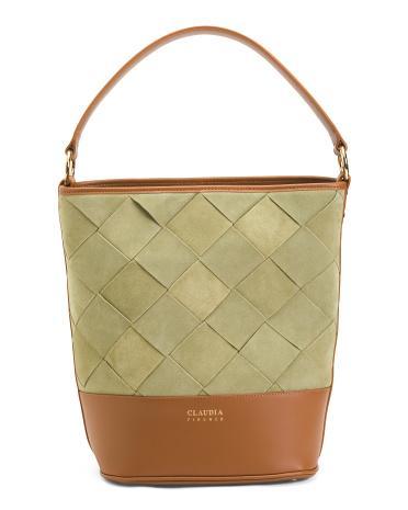 Suede Woven Bucket Bag With Solid Bottom For Women Product Image