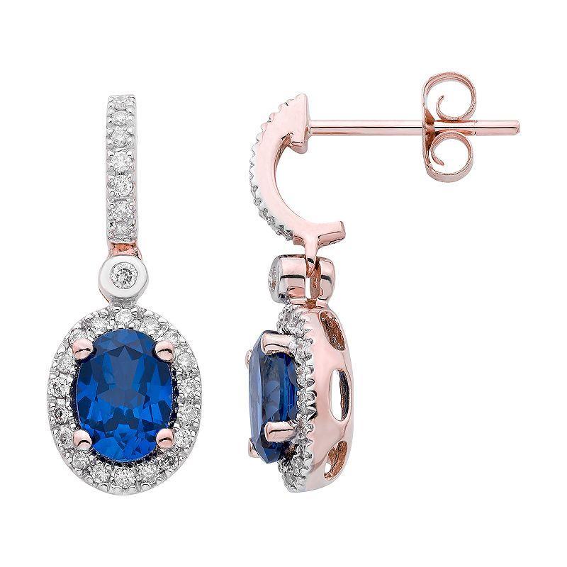 14k Rose Gold Sapphire & 1/4 Carat T.W. IGL Certified Diamond Oval Earrings, Womens, Blue Product Image