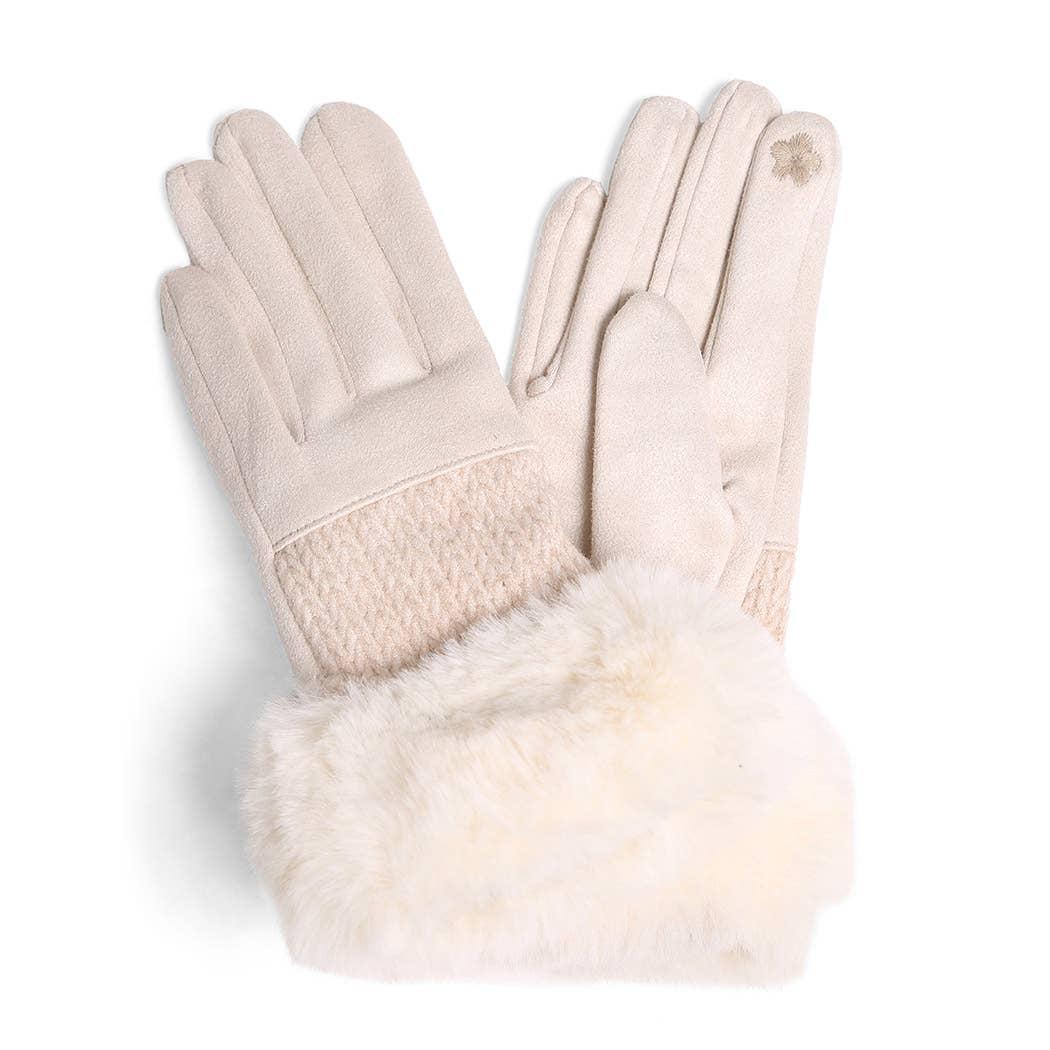 Women's Solid Suede Faux Fur Cuffed Touch Gloves Product Image