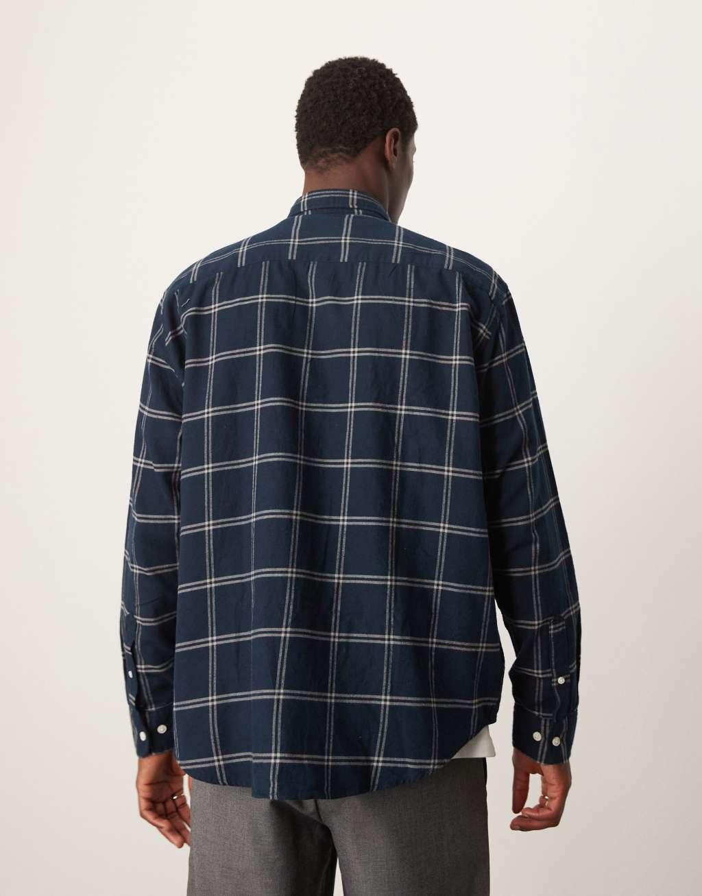 Selected Homme oversized boxy shirt in navy windowpane check Product Image