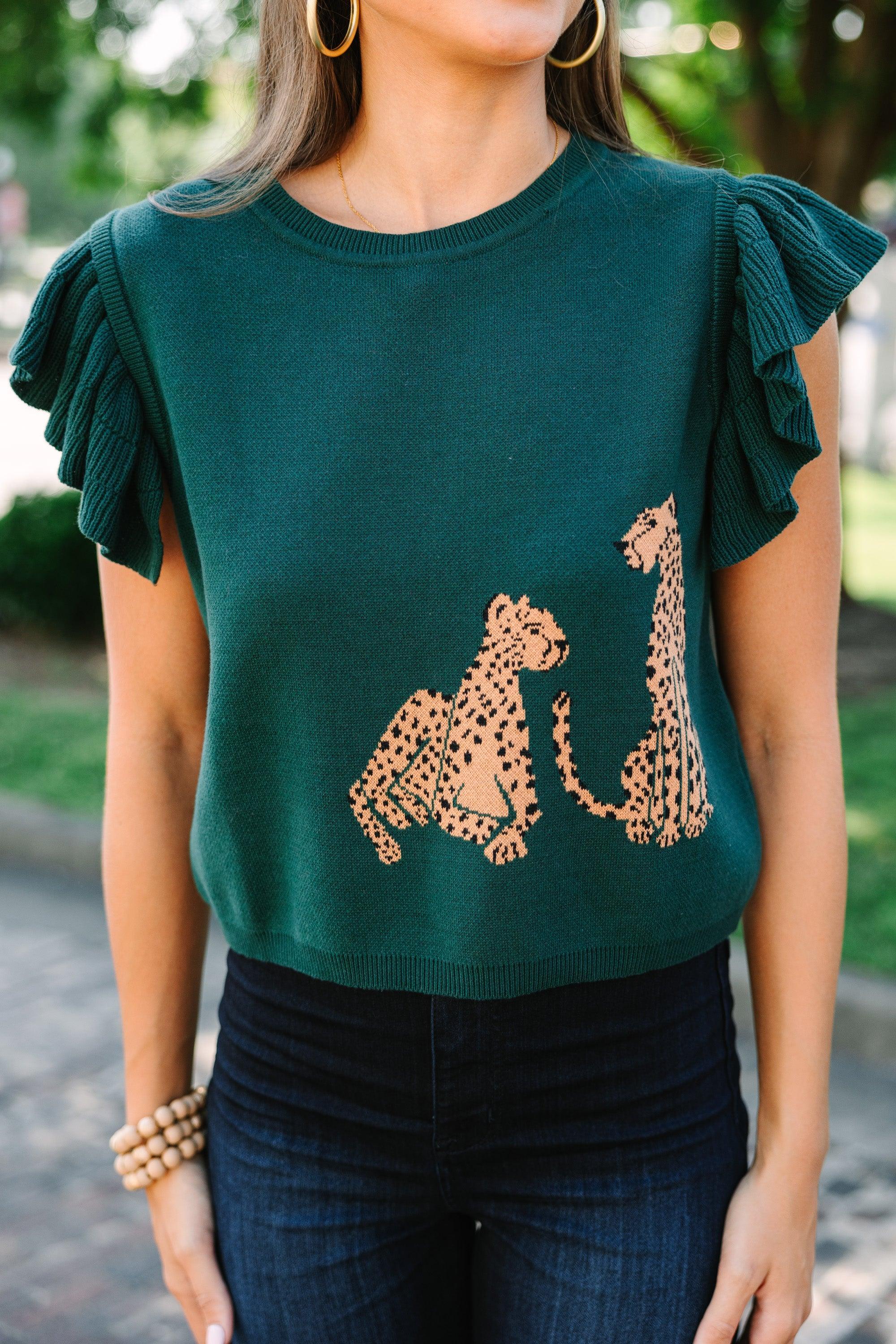 In The Wild Hunter Green Cheetah Sweater Female Product Image