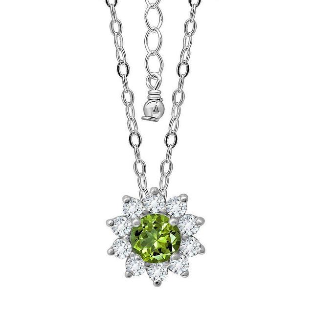 Aleure Precioso Sterling Silver Gemstone & White Topaz Halo Pendant Necklace, Womens Green Product Image