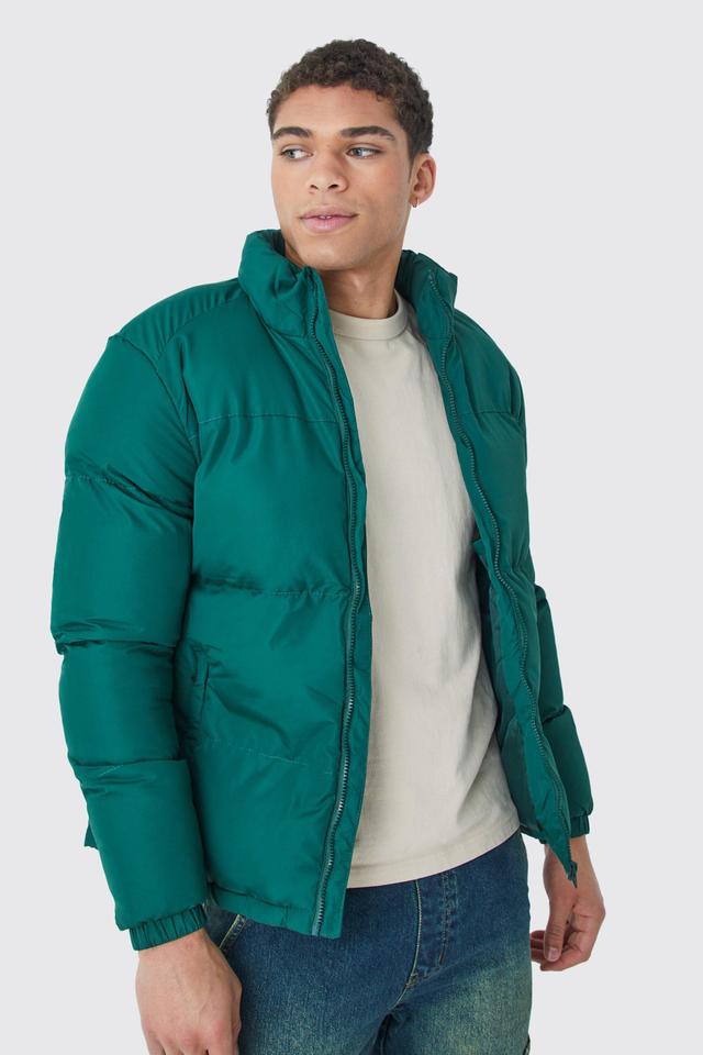 Mens Green Funnel Neck Puffer Jacket, Green Product Image