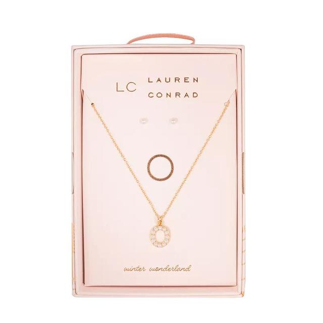 LC Lauren Conrad Simulated Pearl Initial Necklace & Earring Set, Womens, O Initial Product Image