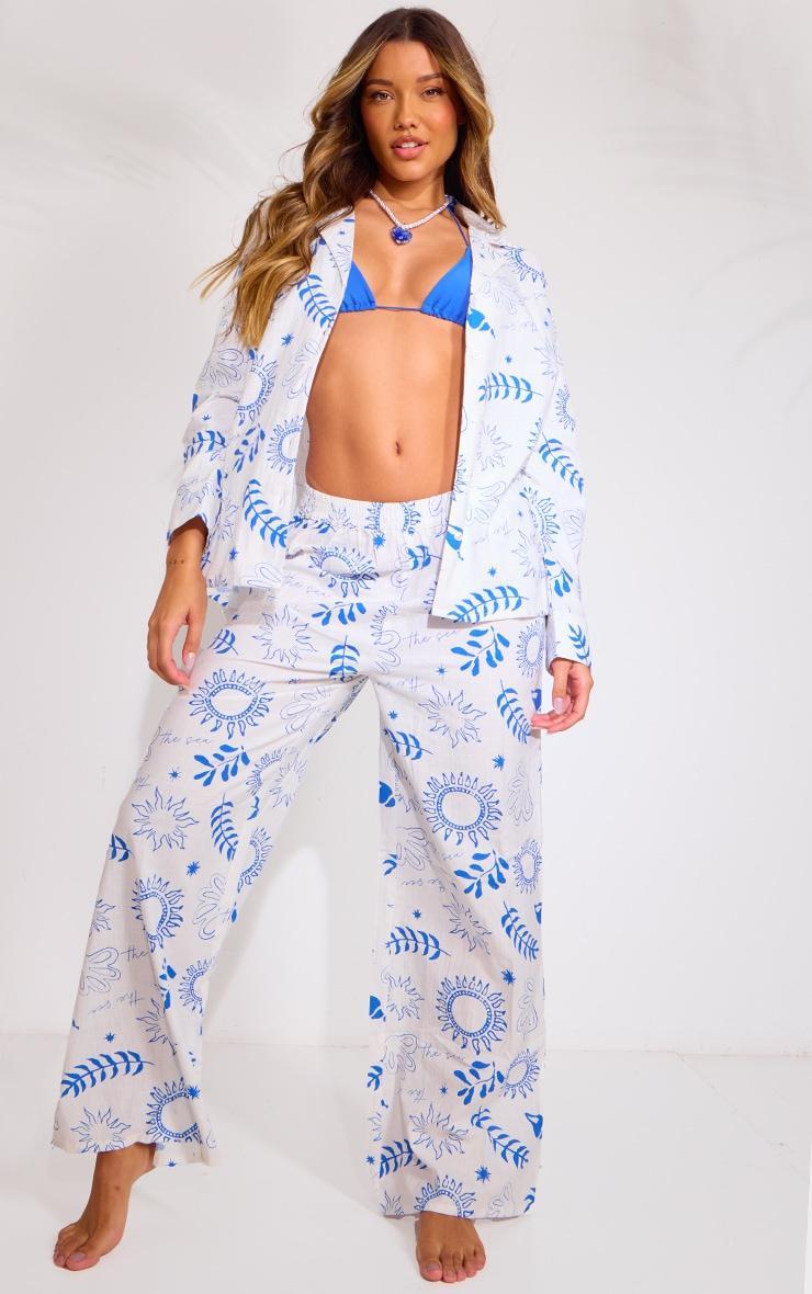 White Sea Print Wide Leg Beach Pants Product Image