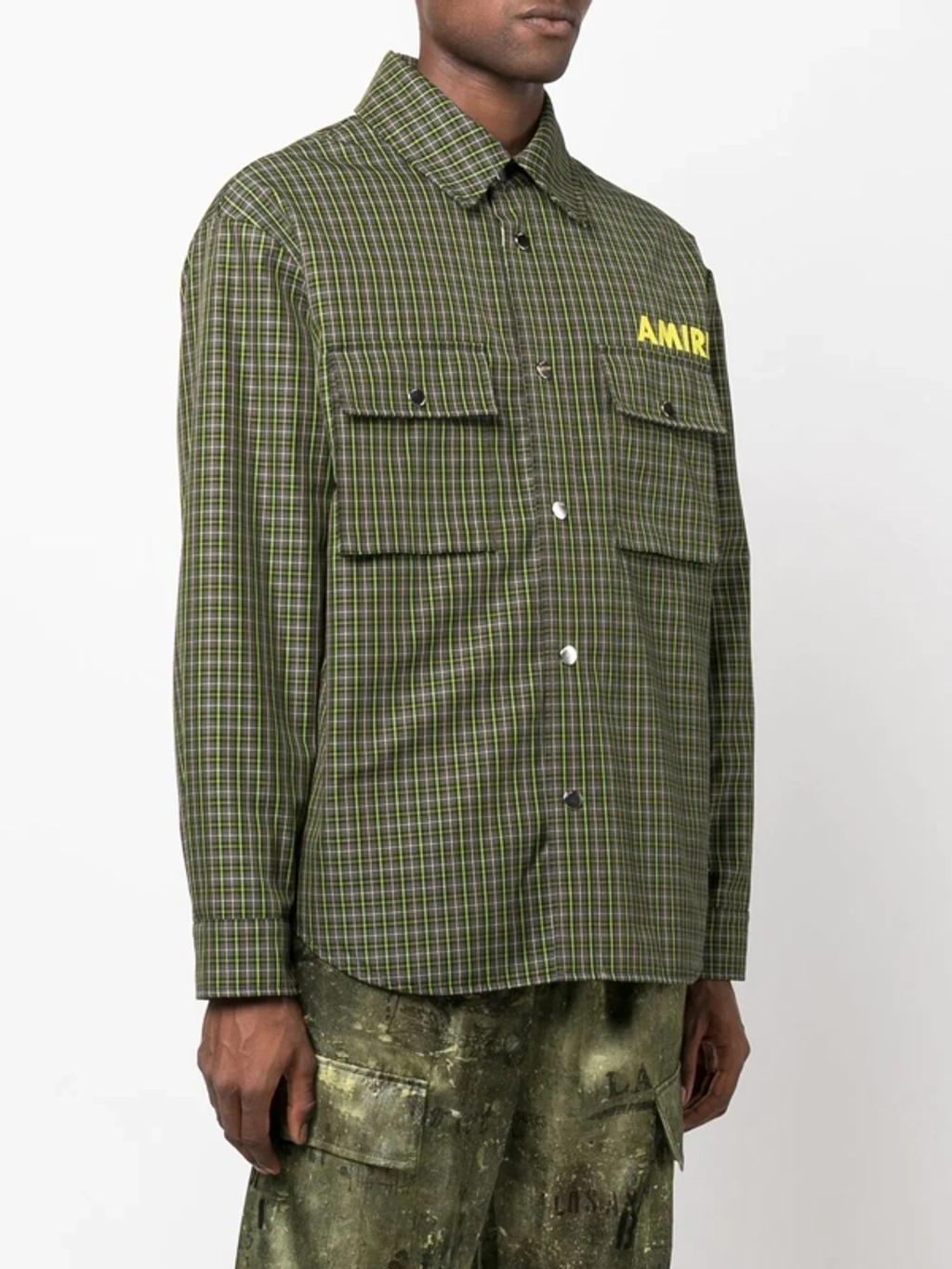 Green Logo Print Check Shirt Jacket In Sage Product Image