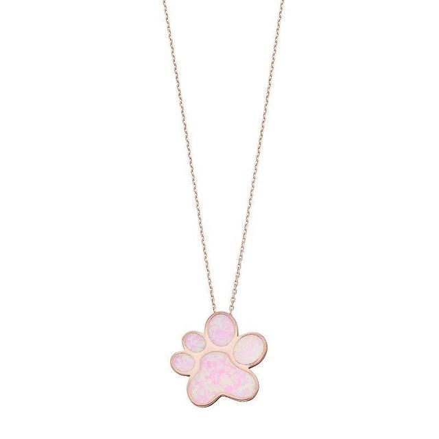 14k Rose Gold Over Silver Lab-Created Pink Opal Paw Print Pendant, Womens Pink Tone Product Image