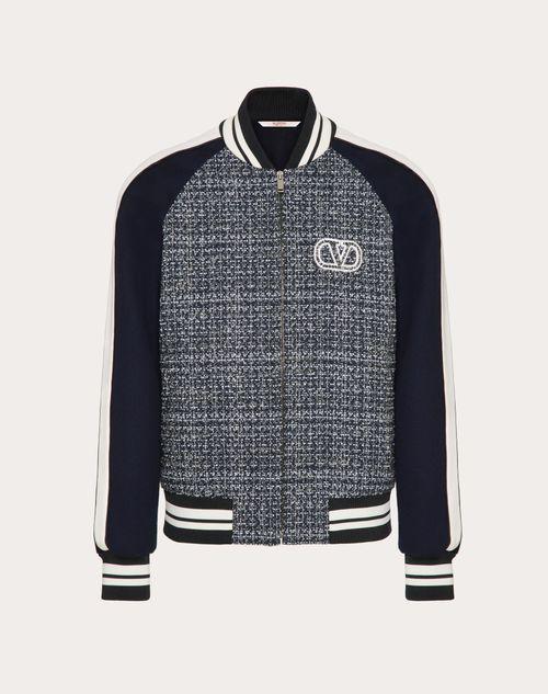 COTTON AND VISCOSE TWEED BOMBER JACKET WITH VLOGO SIGNATURE PATCH Product Image