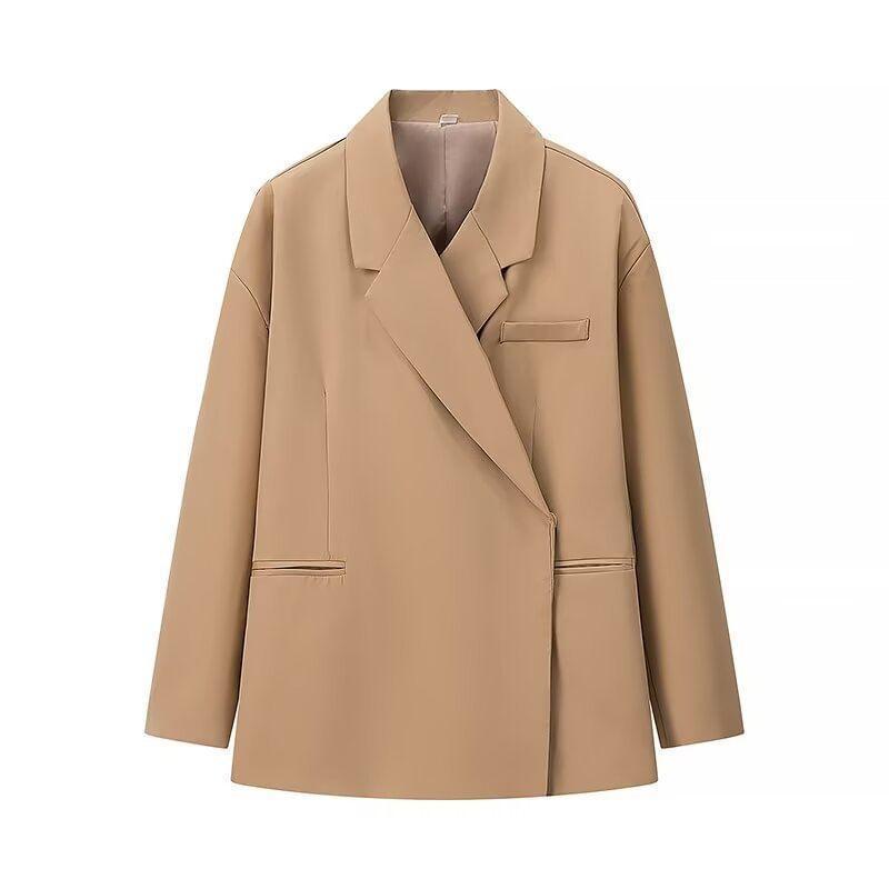 Notch Lapel Plain Concealed Button Wrap Blazer Product Image