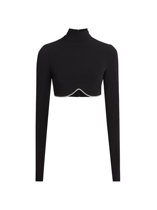 Womens Long-Sleeve Crystal-Trim Crop Blouse Product Image