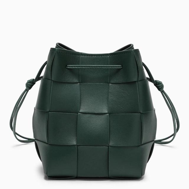 BOTTEGA VENETA Cassette Mini Intrecciato Leather Bucket Bag In Green Product Image