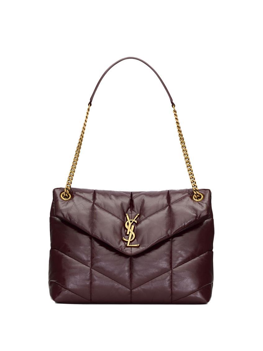 Logo Plaque Puffer Medium Shoulder Bag In Maroon Product Image