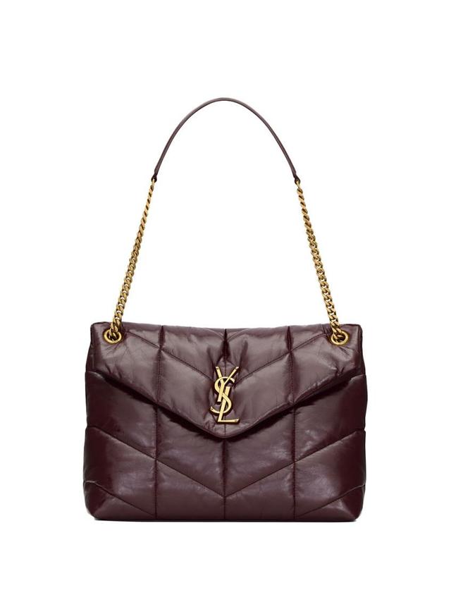 Logo Plaque Puffer Medium Shoulder Bag In Maroon Product Image