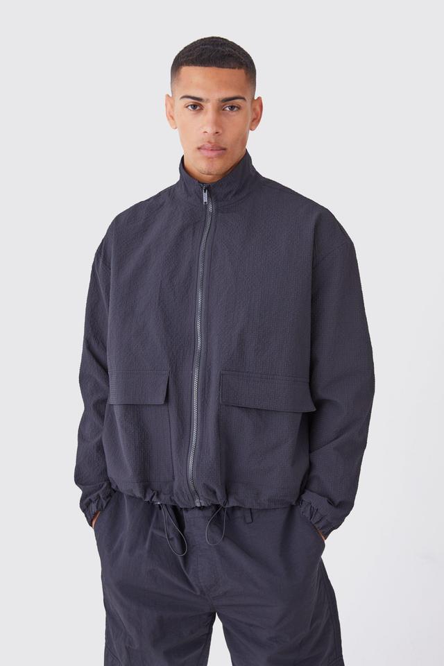 Crinkle Nylon Zip Through Harrington | boohooMAN USA Product Image