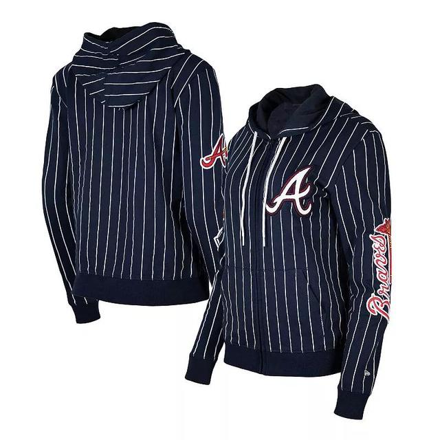 Womens New Era Atlanta Braves Pinstripe Tri-Blend Full-Zip Hoodie Jacket Blue Product Image