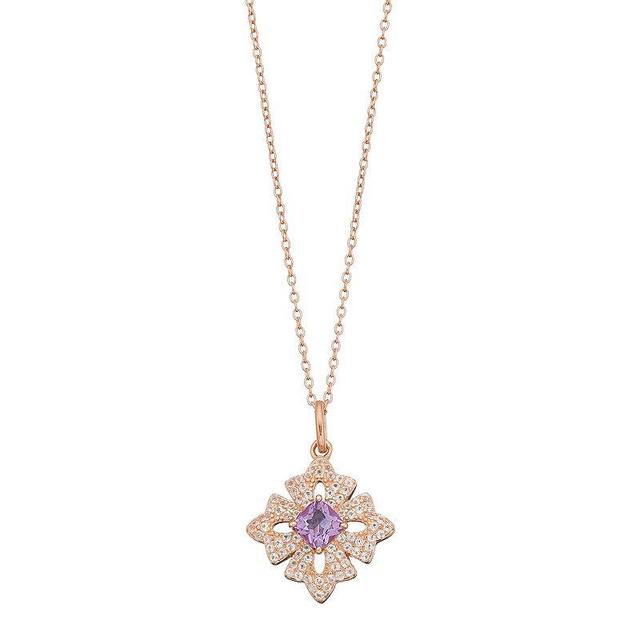 Gemminded 14k Rose Gold Over Silver Amethyst & White Topaz Cross Pendant Necklace, Womens Pink Tone Product Image